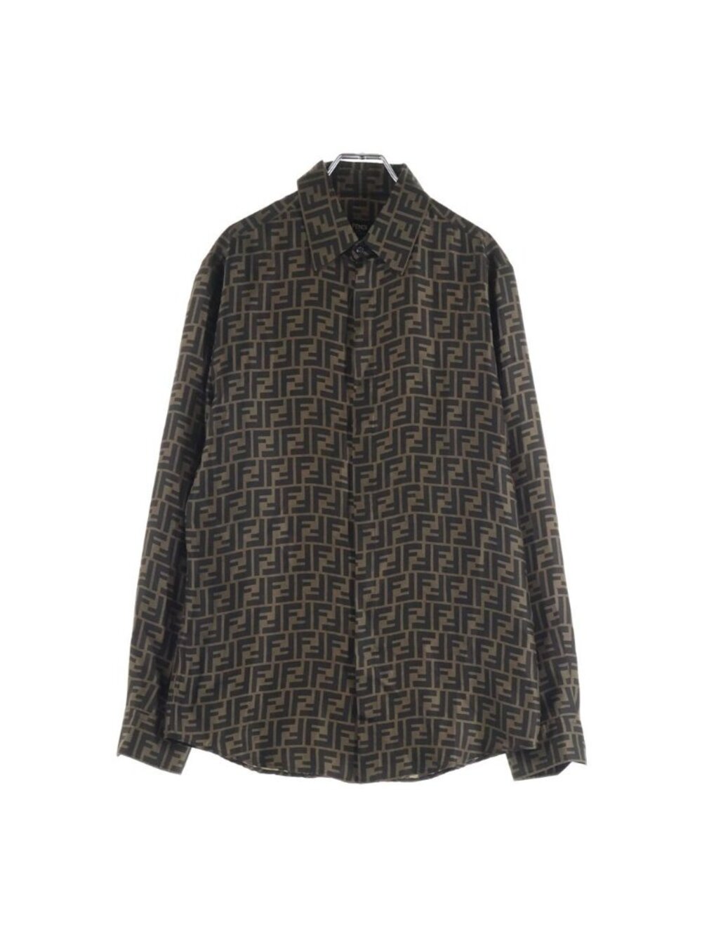 Fendi Zucca Pattern Silk Long Sleeve Shirt All Over Regular Color Logo Brown